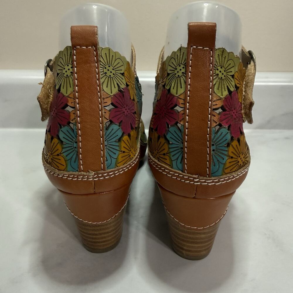 L'Artiste by Spring Step AVNIA Floral Sandals Size 38 Camel Multi 2.5” Heel NEW - Picture 3 of 12